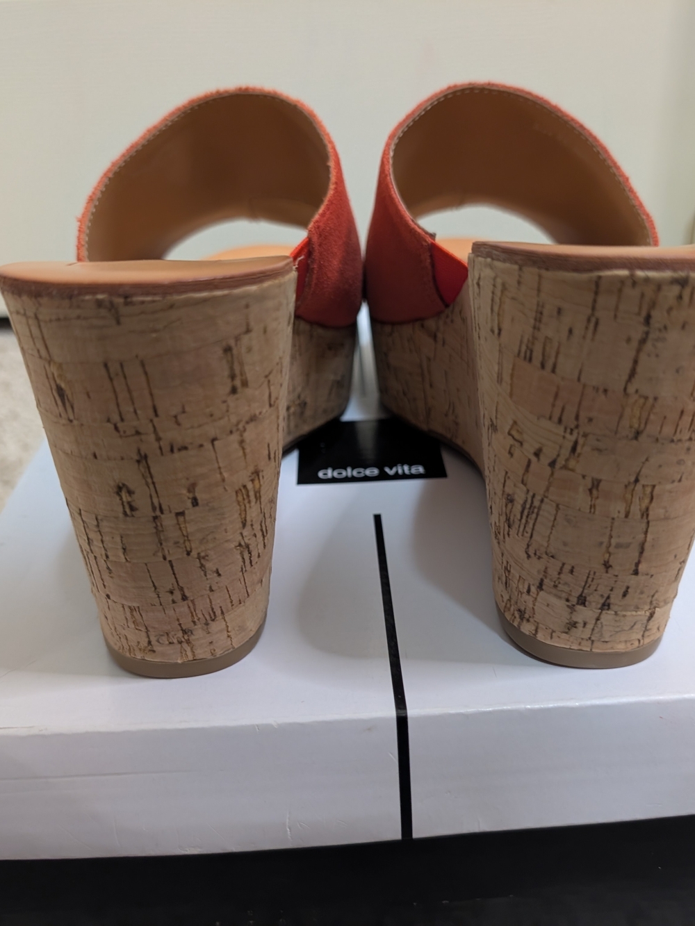Dolce Vita Orange Suede Cork Platform Wedge Mules - Picture 4 of 6